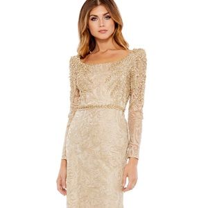 Mac duggal gold embroidered evening gown